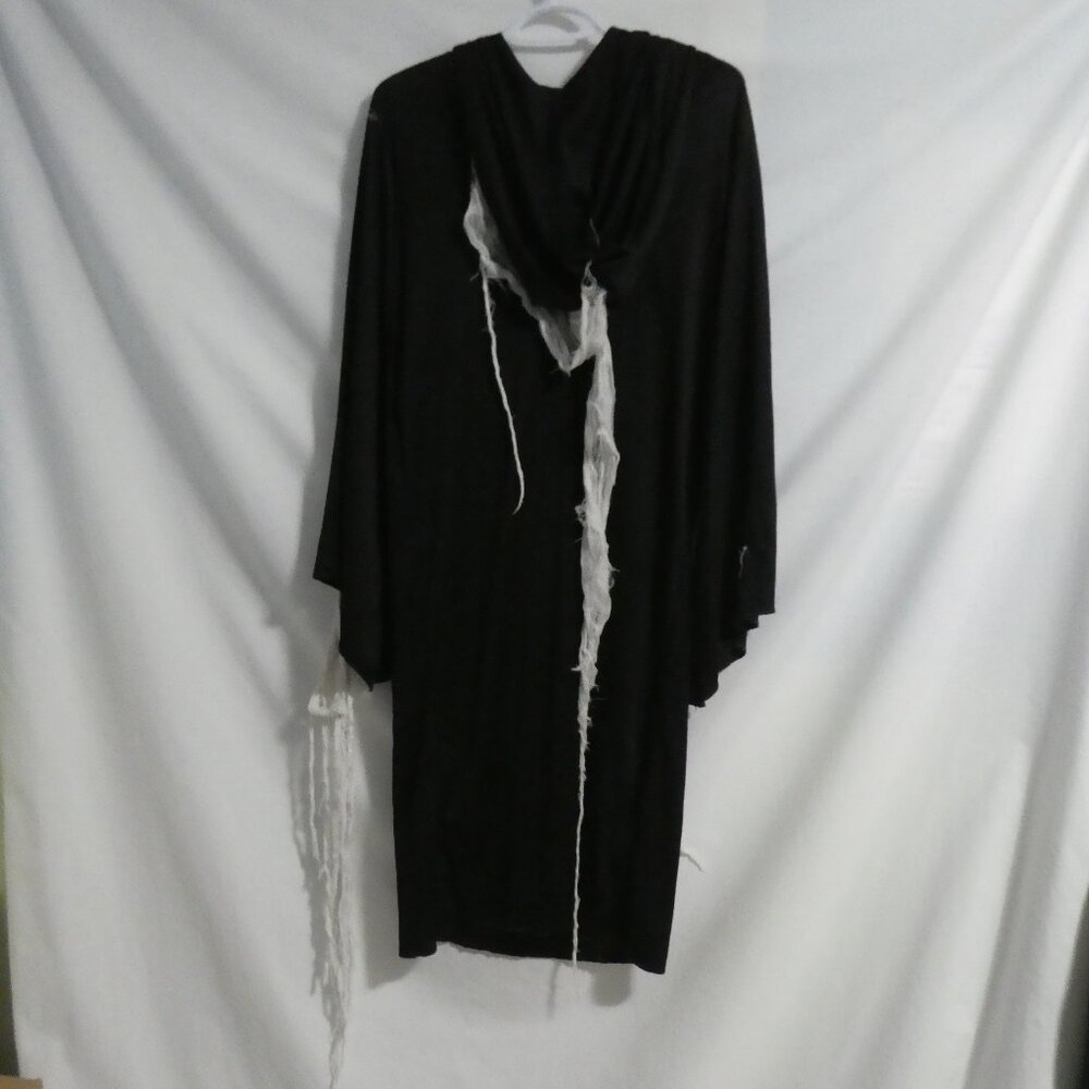 Black Skeleton Reaper Hooded Robe | large | Exposed Rib Cage | Dangling Webbing - Picture 3 of 16